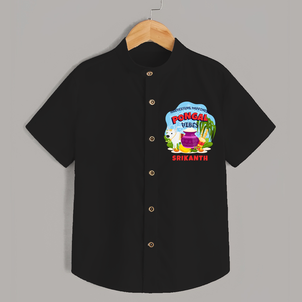 “Harvesting Happiness – Pongal Vibes”  | Personalized Kids Shirt  - BLACK - 0 - 6 Months Old (Chest 23")