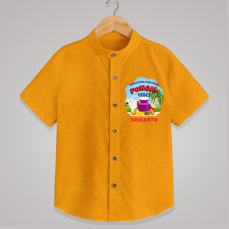 Harvesting Happiness Pongal Vibes - Customized Shirt For Kids - CHROME YELLOW - 0 - 6 Months Old (Chest 23")