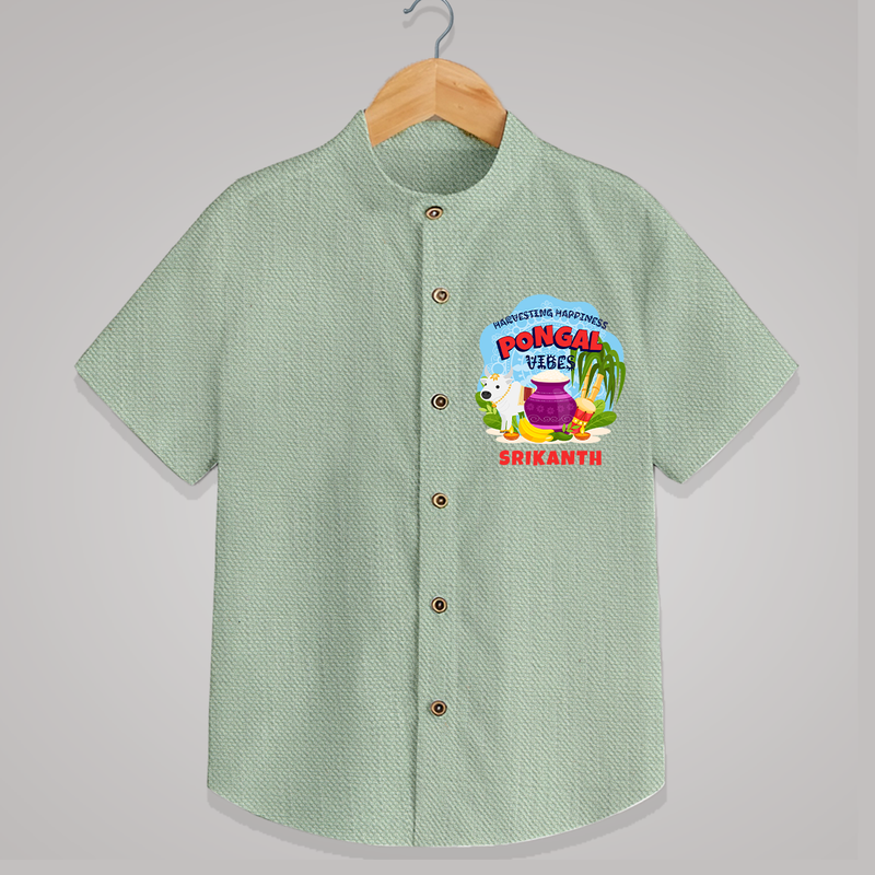 Harvesting Happiness Pongal Vibes - Customized Shirt For Kids - MINT GREEN - 0 - 6 Months Old (Chest 23")