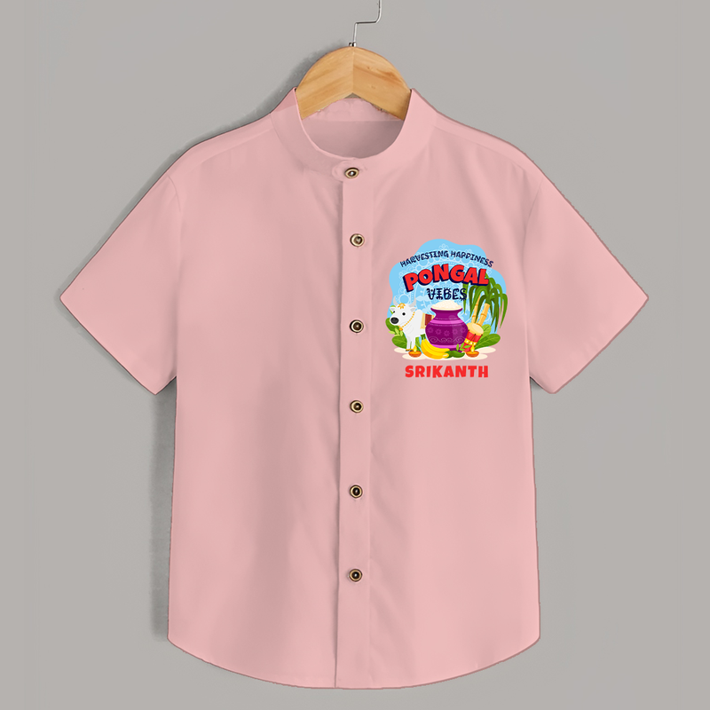 Harvesting Happiness Pongal Vibes - Customized Shirt For Kids - PEACH - 0 - 6 Months Old (Chest 23")