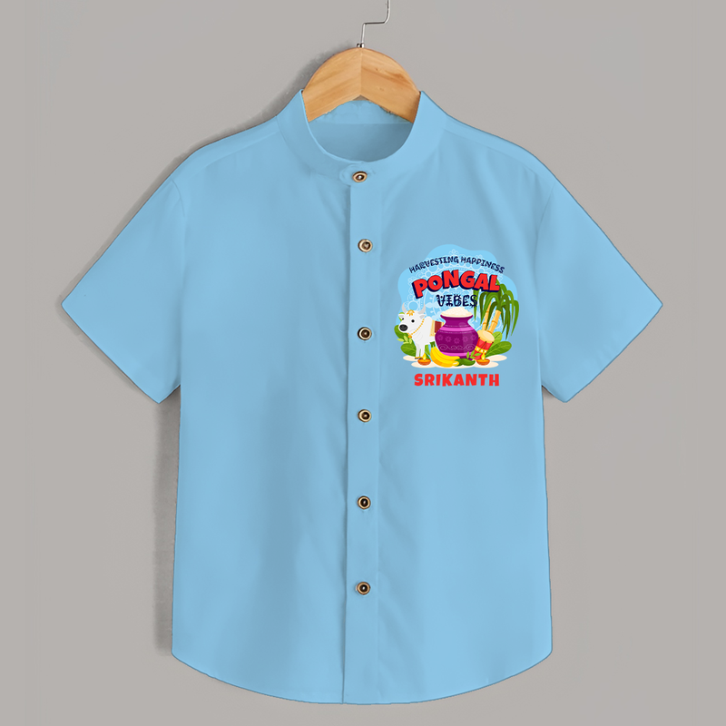 Harvesting Happiness Pongal Vibes - Customized Shirt For Kids - SKY BLUE - 0 - 6 Months Old (Chest 23")