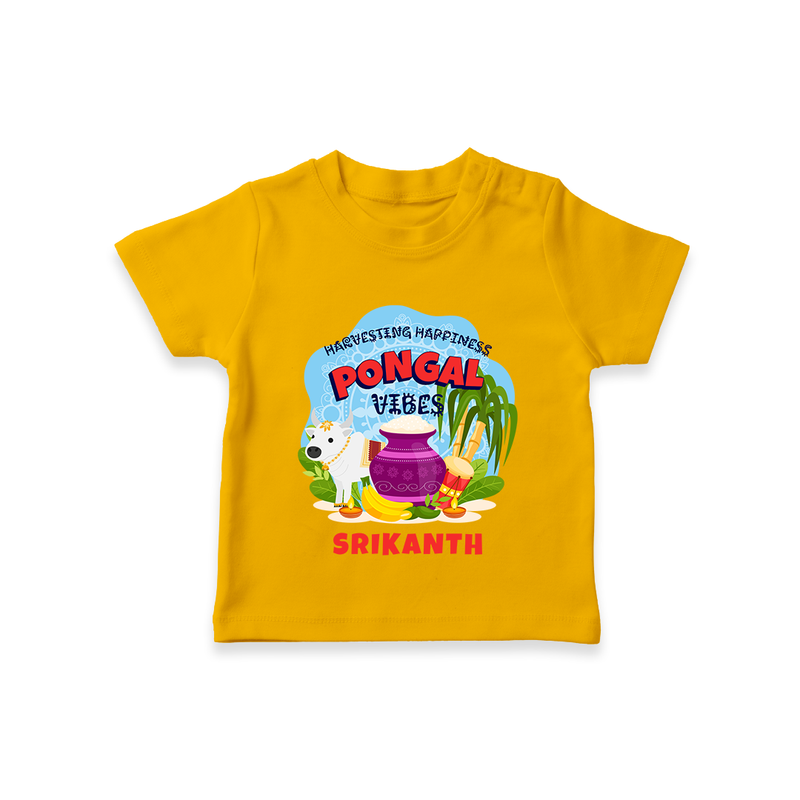 Harvesting Happiness Pongal Vibes - Customized T-Shirt For Kids - CHROME YELLOW - 0-5 Months Old (Chest 17")