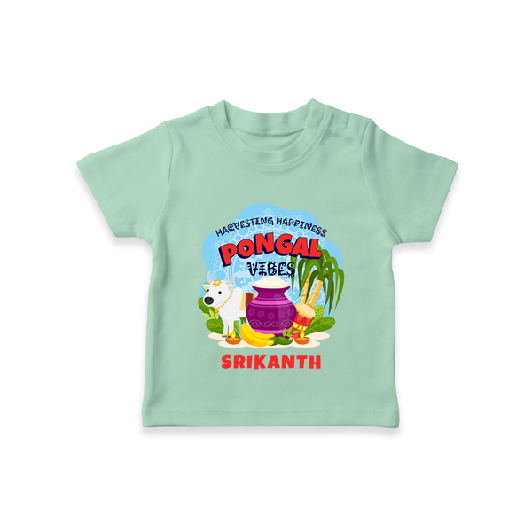 “Harvesting Happiness – Pongal Vibes”  | Personalized Kids T-Shirt  - MINT GREEN - 0-5 Months Old (Chest 17")