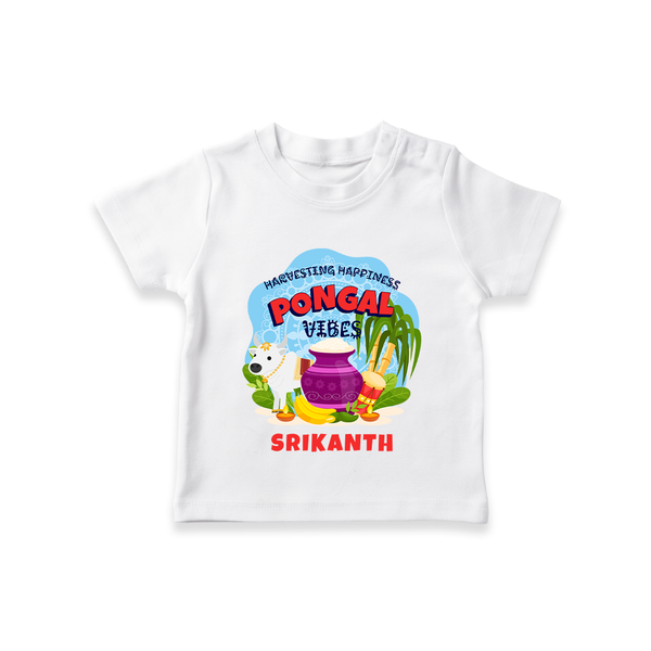 “Harvesting Happiness – Pongal Vibes”  | Personalized Kids T-Shirt  - WHITE - 0-5 Months Old (Chest 17")