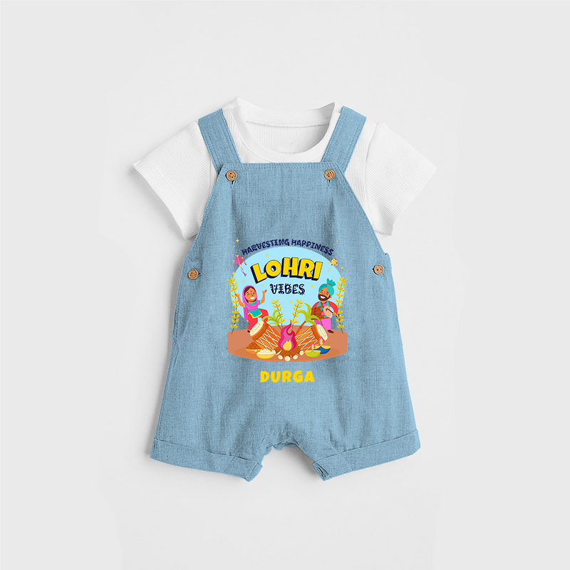 Harvesting Happiness Lohri Vibes - Customized Dungaree Set For Kids - SKY BLUE - 0 - 5 Months Old (Chest 18")