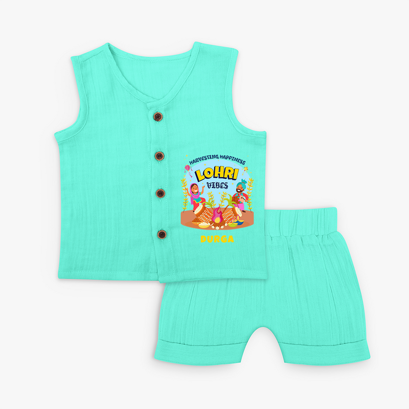 Harvesting Happiness Lohri Vibes - Customized Jabla For Kids - AQUA GREEN - 0 - 3 Months Old (Chest 9.8")