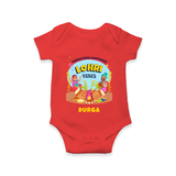 Harvesting Happiness Lohri Vibes - Customized Romper For Babies - RED - 0 - 3 Months Old (Chest 16")