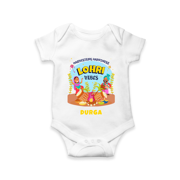 Harvesting Happiness Lohri Vibes - Customized Romper For Babies - WHITE - 0 - 3 Months Old (Chest 16")