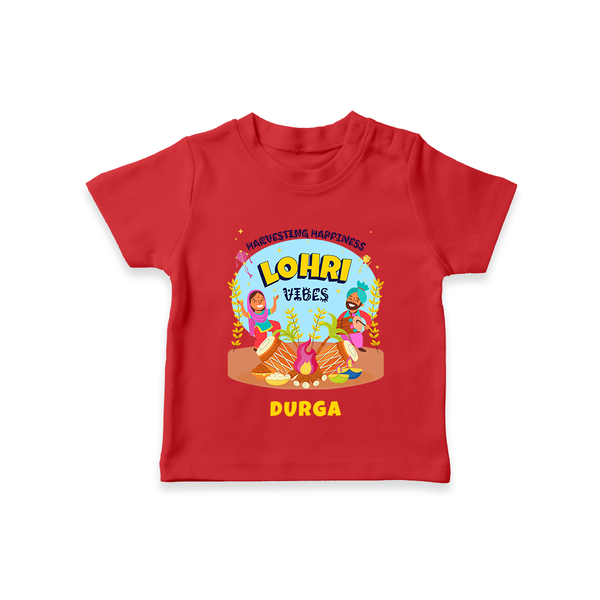 Harvesting Happiness Lohri Vibes - Customized T-Shirt For Kids - RED - 0-5 Months Old (Chest 17")