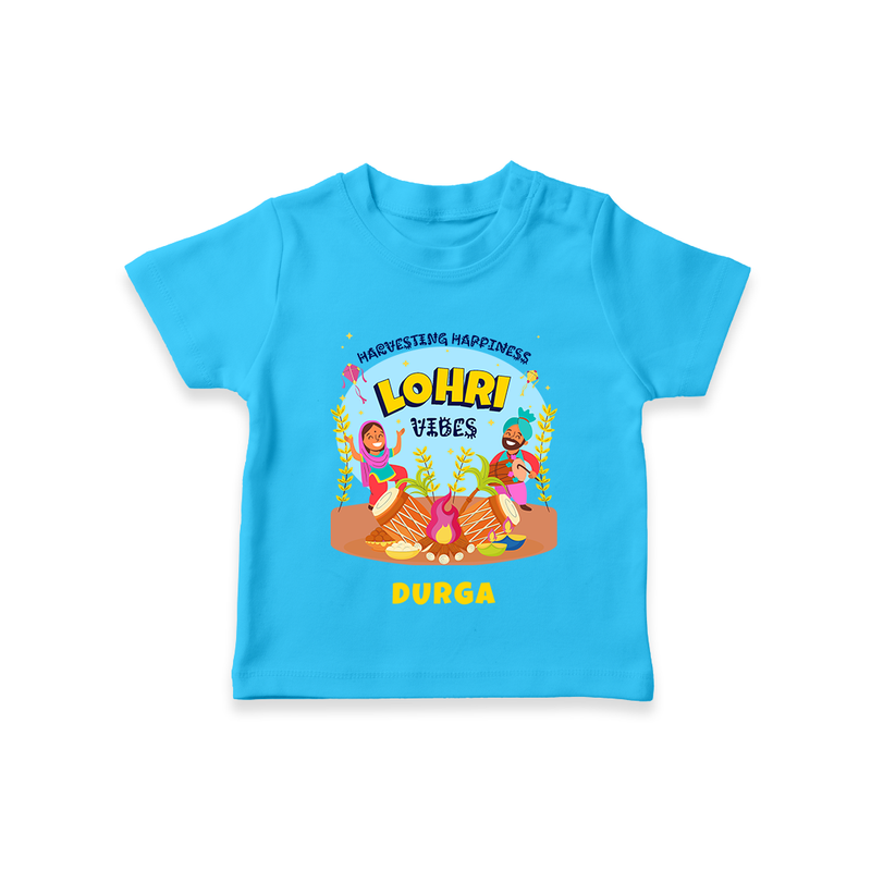 Harvesting Happiness Lohri Vibes - Customized T-Shirt For Kids - SKY BLUE - 0-5 Months Old (Chest 17")