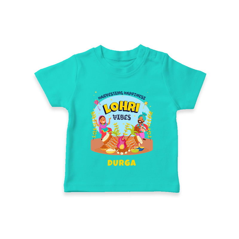 Harvesting Happiness Lohri Vibes - Customized T-Shirt For Kids - TEAL - 0-5 Months Old (Chest 17")