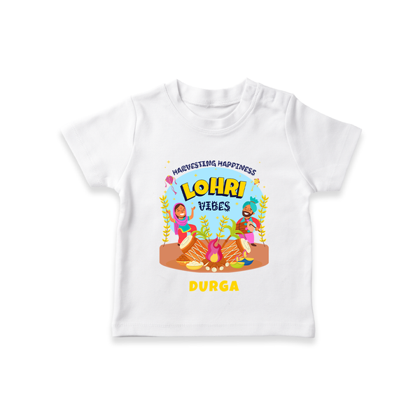 Harvesting Happiness Lohri Vibes - Customized T-Shirt For Kids - WHITE - 0-5 Months Old (Chest 17")