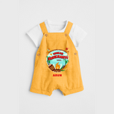 Harvesting Happiness Makar Sankranti Vibes - Customized Dungaree Set For Kids - PASTEL YELLOW - 0 - 5 Months Old (Chest 18")