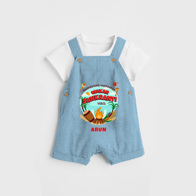 Harvesting Happiness Makar Sankranti Vibes - Customized Dungaree Set For Kids - SKY BLUE - 0 - 5 Months Old (Chest 18")