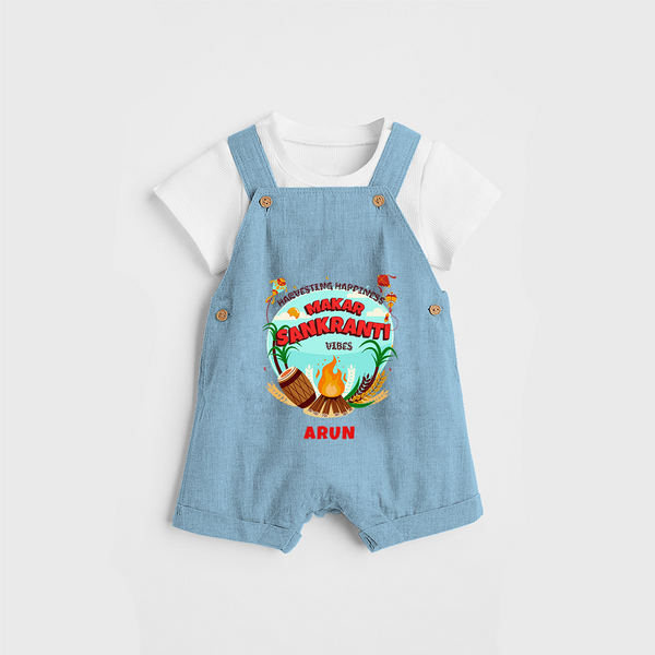 Harvesting Happiness Makar Sankranti Vibes - Customized Dungaree Set For Kids - SKY BLUE - 0 - 5 Months Old (Chest 18")