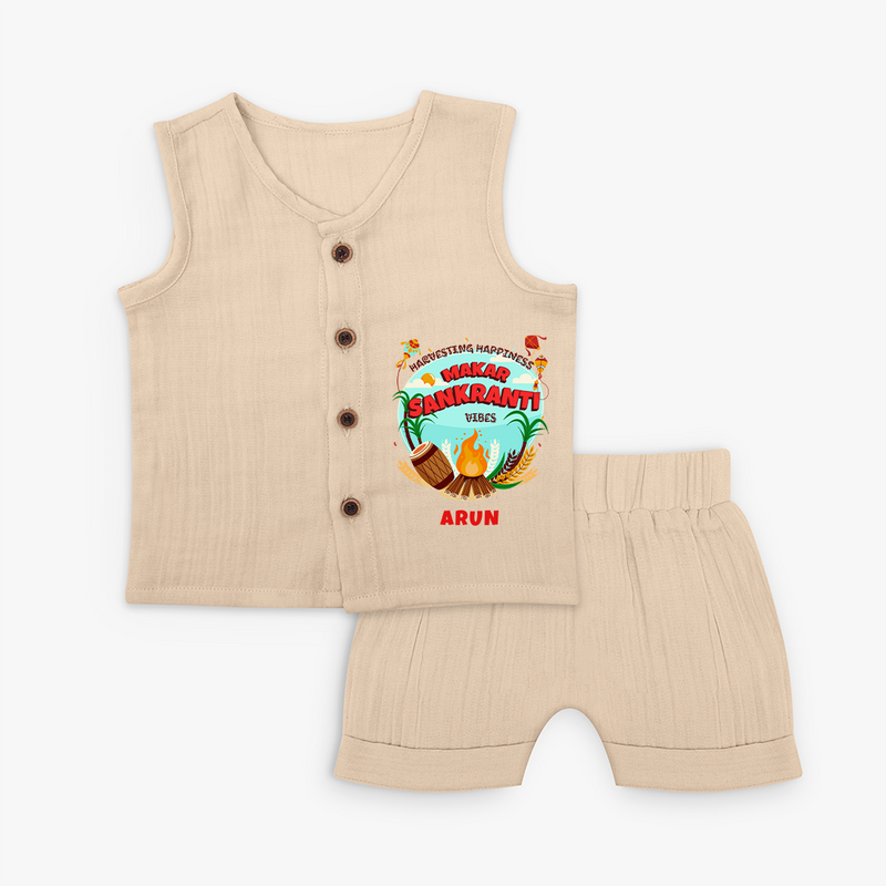 Harvesting Happiness Makar Sankranti Vibes - Customized Jabla For Kids - CREAM - 0 - 3 Months Old (Chest 9.8")