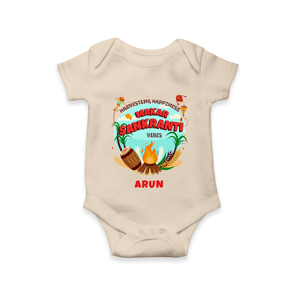 Harvesting Happiness Makar Sankranti Vibes - Customized Romper For Babies - IVORY - 0 - 3 Months Old (Chest 16")