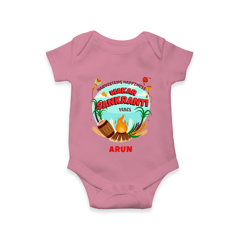 Harvesting Happiness Makar Sankranti Vibes - Customized Romper For Babies - ONION - 0 - 3 Months Old (Chest 16")