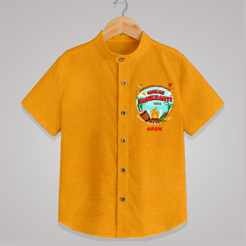 Harvesting Happiness Makar Sankranti Vibes - Customized Shirt For Kids - CHROME YELLOW - 0 - 6 Months Old (Chest 23")