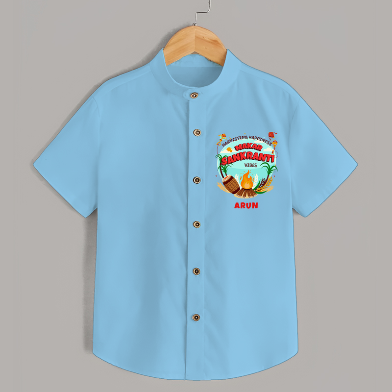 Harvesting Happiness Makar Sankranti Vibes - Customized Shirt For Kids - SKY BLUE - 0 - 6 Months Old (Chest 23")