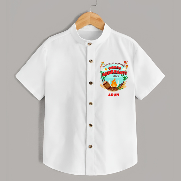 Harvesting Happiness Makar Sankranti Vibes - Customized Shirt For Kids - WHITE - 0 - 6 Months Old (Chest 23")