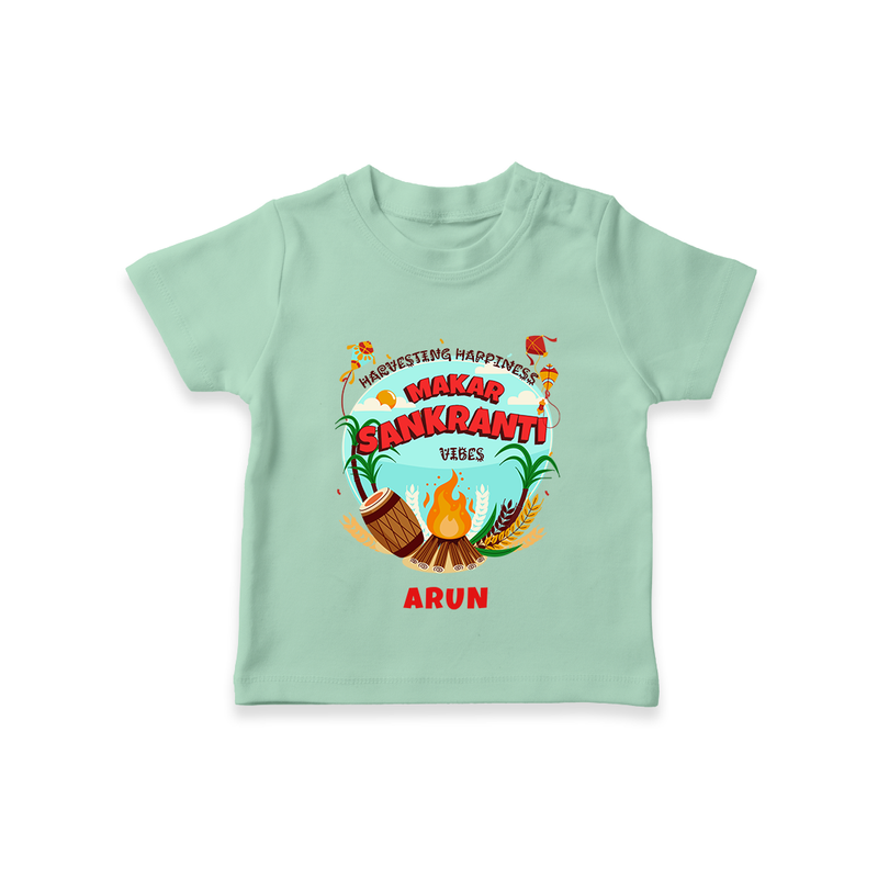 Harvesting Happiness Makar Sankranti Vibes - Customized T-Shirt For Kids - MINT GREEN - 0-5 Months Old (Chest 17")