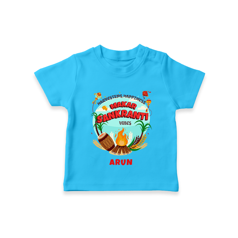 Harvesting Happiness Makar Sankranti Vibes - Customized T-Shirt For Kids - SKY BLUE - 0-5 Months Old (Chest 17")