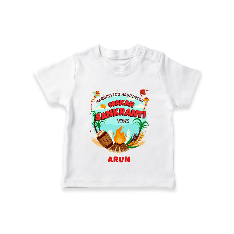 Harvesting Happiness Makar Sankranti Vibes - Customized T-Shirt For Kids - WHITE - 0-5 Months Old (Chest 17")