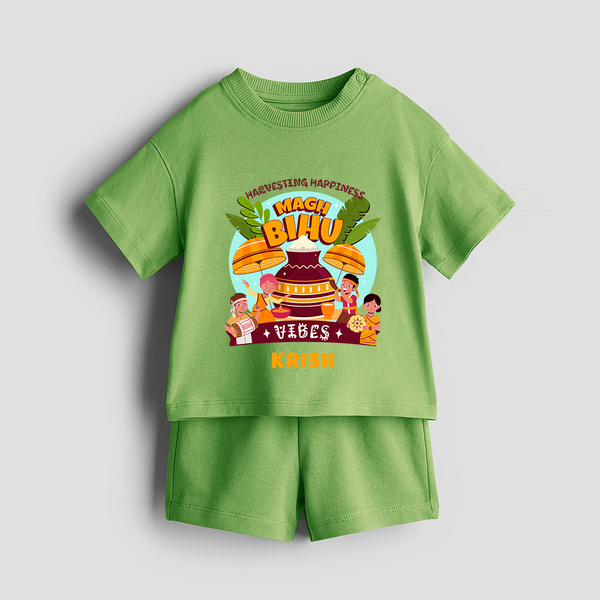 Harvesting Happiness Magh Bihu Vibes - Customized Co-ord Set For Kids - KIWI GREEN - 1-2 Years Old (Chest 22")