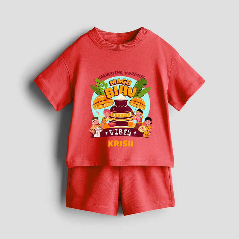 Harvesting Happiness Magh Bihu Vibes - Customized Co-ord Set For Kids - RED - 1-2 Years Old (Chest 22")