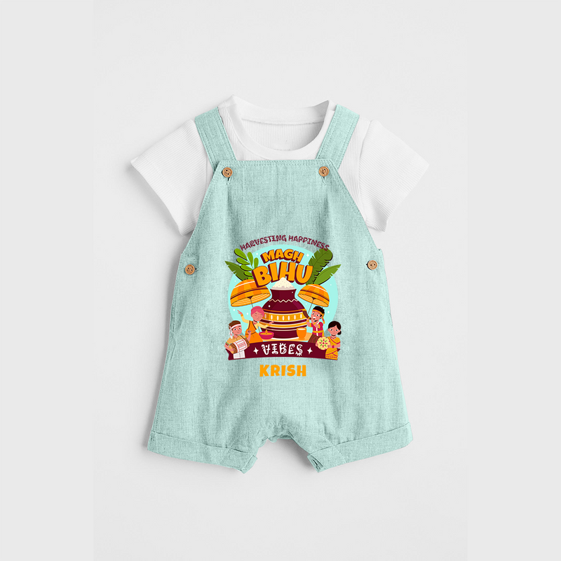 Harvesting Happiness Magh Bihu Vibes - Customized Dungaree Set For Kids - ARCTIC BLUE - 0 - 5 Months Old (Chest 18")