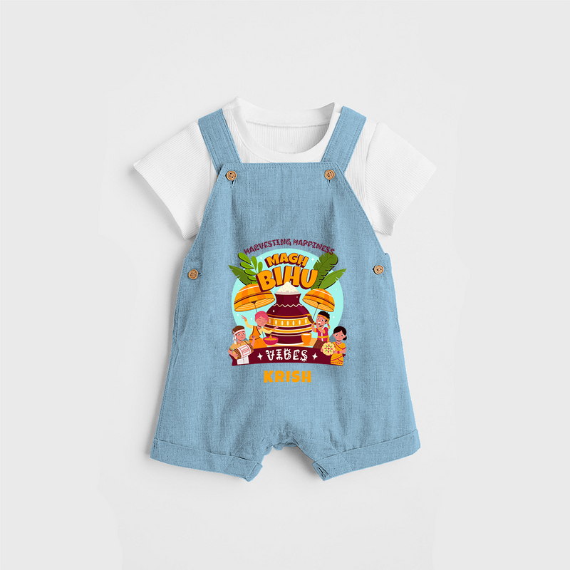 Harvesting Happiness Magh Bihu Vibes - Customized Dungaree Set For Kids - SKY BLUE - 0 - 5 Months Old (Chest 18")