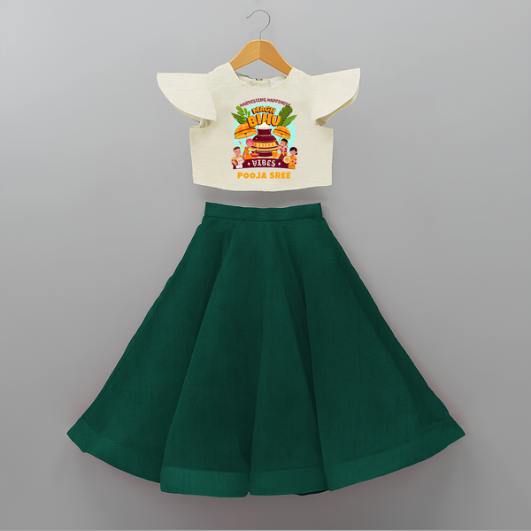 Harvesting Happiness Magh Bihu Vibes - Customized Crop Top And Skirt For Kids - BOTTLE GREEN - 6 - 9 Months Old (Chest 20" , Frock Waist 20")