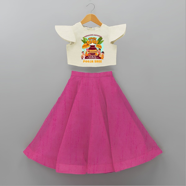 Harvesting Happiness Magh Bihu Vibes - Customized Crop Top And Skirt For Kids - FUSCHIA - 6 - 9 Months Old (Chest 20" , Frock Waist 20")