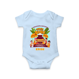 Harvesting Happiness Magh Bihu Vibes - Customized Romper For Babies - BABY BLUE - 0 - 3 Months Old (Chest 16")