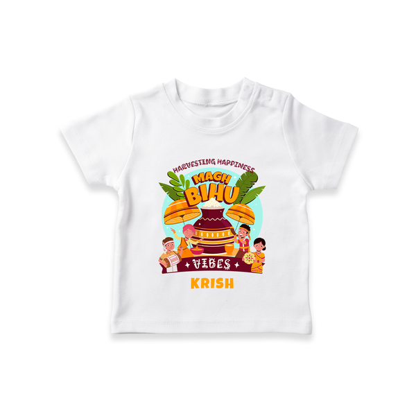 Harvesting Happiness Magh Bihu Vibes - Customized T-Shirt For Kids - WHITE - 0-5 Months Old (Chest 17")