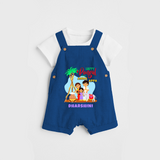 “Happy Pongal with Amma Appa” Family Illustration | Personalized Kids Dungaree  - COBALT BLUE - 0 - 5 Months Old (Chest 18")