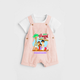“Happy Pongal with Amma Appa” Family Illustration | Personalized Kids Dungaree  - PEACH - 0 - 5 Months Old (Chest 18")