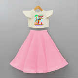 Happy Pongal With Amma Appa - Customized Crop Top And Skirt For Kids - PINK - 6 - 9 Months Old (Chest 20" , Frock Waist 20")