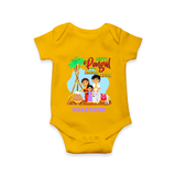 Happy Pongal With Amma Appa - Customized Romper For Babies - CHROME YELLOW - 0 - 3 Months Old (Chest 16")