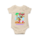 “Happy Pongal with Amma Appa” Family Illustration | Personalized Kids Romper  - IVORY - New Born (Chest 14")