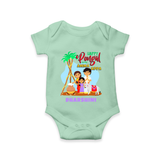 “Happy Pongal with Amma Appa” Family Illustration | Personalized Kids Romper  - MINT GREEN - New Born (Chest 14")