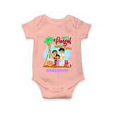 “Happy Pongal with Amma Appa” Family Illustration | Personalized Kids Romper  - PEACH - New Born (Chest 14")