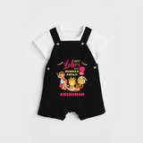 Happy Lohri With Mummyji Papaji   - Customized Dungaree Set For Kids - BLACK - 0 - 5 Months Old (Chest 18")