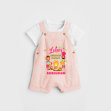 Happy Lohri With Mummyji Papaji   - Customized Dungaree Set For Kids - PEACH - 0 - 5 Months Old (Chest 18")