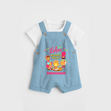 Happy Lohri With Mummyji Papaji   - Customized Dungaree Set For Kids - SKY BLUE - 0 - 5 Months Old (Chest 18")