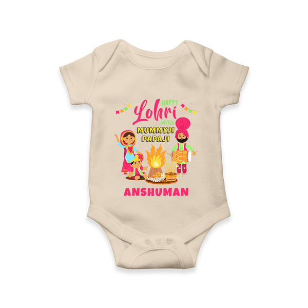 Happy Lohri With Mummyji Papaji   - Customized Romper For Babies - IVORY - 0 - 3 Months Old (Chest 16")