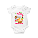 Happy Lohri With Mummyji Papaji   - Customized Romper For Babies - WHITE - 0 - 3 Months Old (Chest 16")