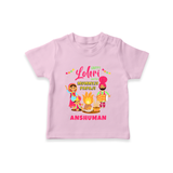 Happy Lohri With Mummyji Papaji   - Customized T-Shirt For Kids - PINK - 0-5 Months Old (Chest 17")