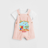 Happy Makar Sankranti With Mummy Papa - Customized Dungaree Set For Kids - PEACH - 0 - 5 Months Old (Chest 18")